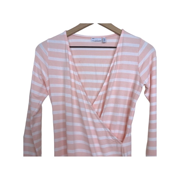 ASOS Design Maternity.   Pink White Strip Faux Wrap Long Sleeves Blouse 6 - Picture 3 of 4